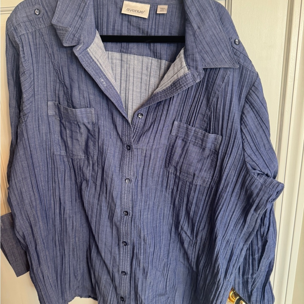 Avenue Blue Button Down Shirt with Long Sleeves and Relaxed Fit